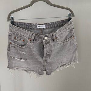 Zara Light Gray Distressed Denim Cutoff Shorts